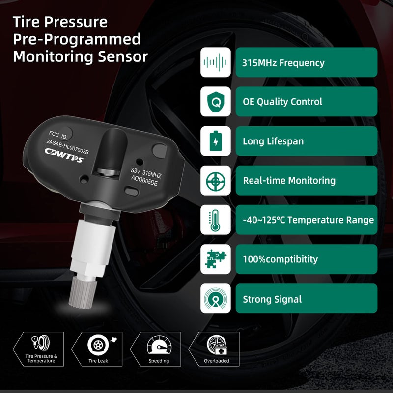 CDWTPS TPMS Sensor,315MHZ Tire Pressure Monitor System for Acura| Honda 4-Pack Replaces#06421-S3V-A04 42753-SHJ-A53 - Image 3